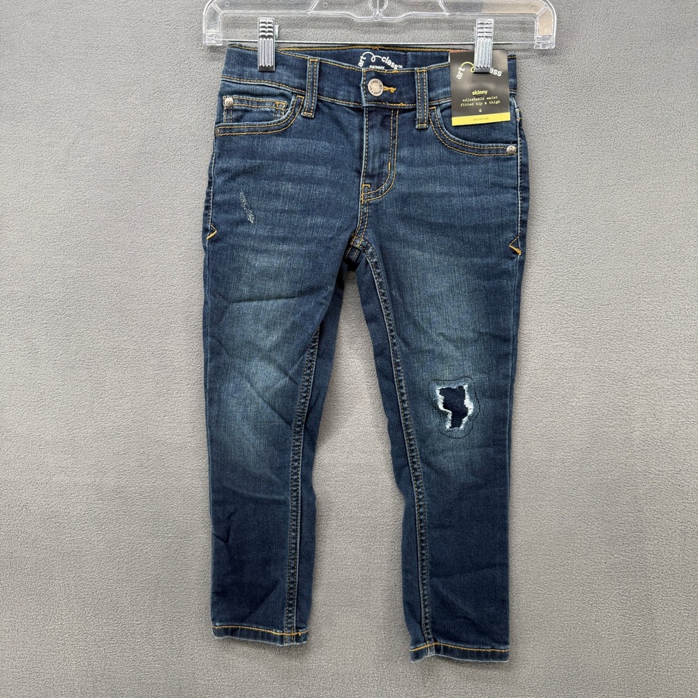 Art Class Kids Skinny Jeans Dark Wash Distressed Adjustable‎ Waist Size 4 NWT